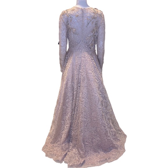 NWT MacDuggal 11121 Mocha Embellished Illusion Long Sleeve A-Line Ball Gown-Sz 8 - Picture 9 of 15